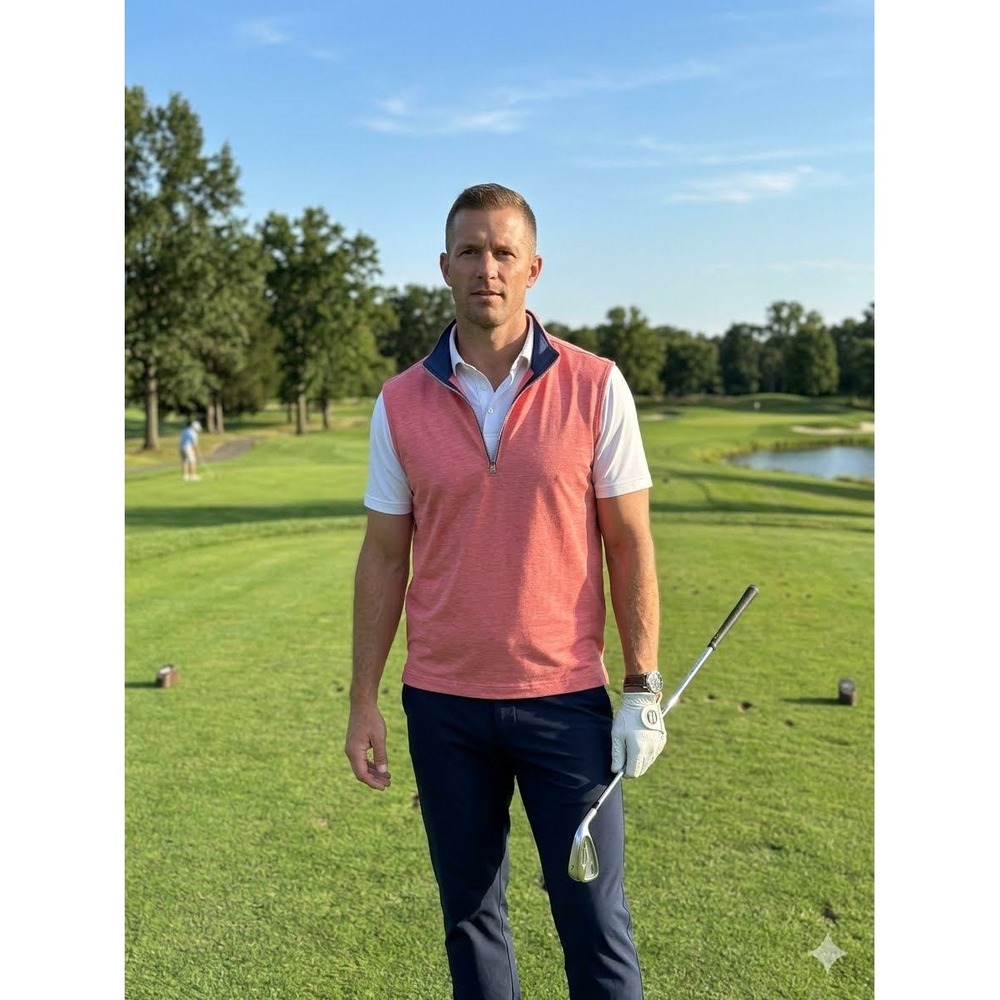 JOHNNIE-O $178 CALEB PERFORMANCE 1/4 ZIP VEST IN SUN KISSED SZMedium